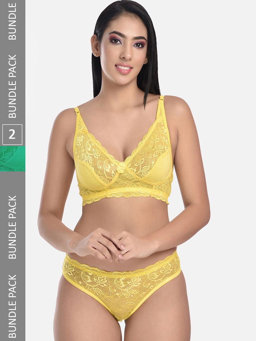 "styfun pack of 2 self design laced lingerie set vm_ei-ten_yellowgreen_b