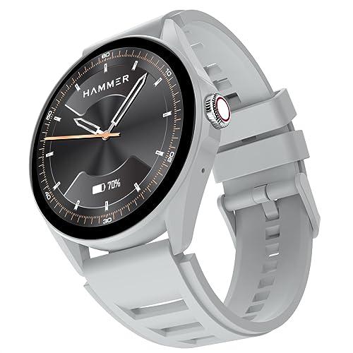 (refurbished) hammer cyclone 1.39" round dial smart watch with calling function, high refresh rate, multi sports modes, spo2, hr, voice assistant (ash grey)
