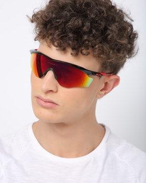 0oo9343 uv-protected half-rim irregular sunglasses