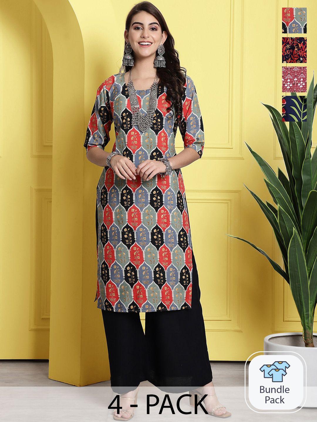 1 stop fashion selection of 4 ethnic motifs printed straight kurta