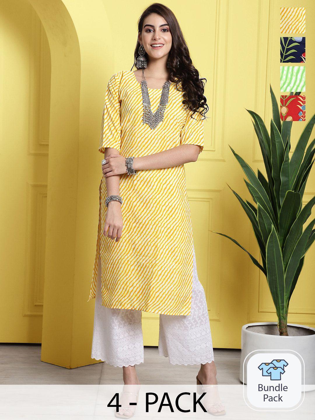 1 stop fashion selection of 4 ethnic motifs printed straight kurta