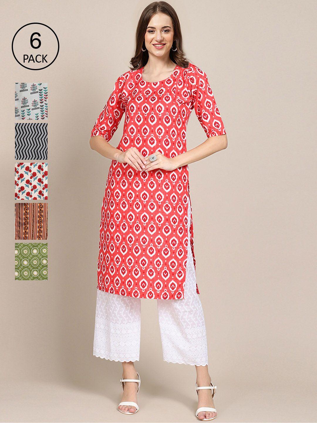 1 stop fashion women multicolouredpack of 6 digital printed straight kurta