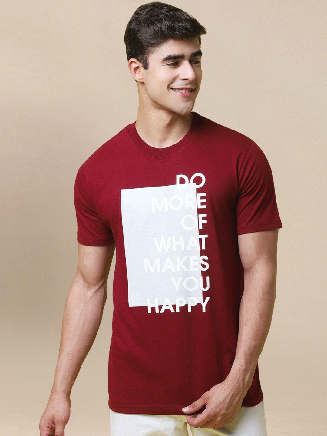 1 stop fashion men red typography printed v-neck pockets t-shirt