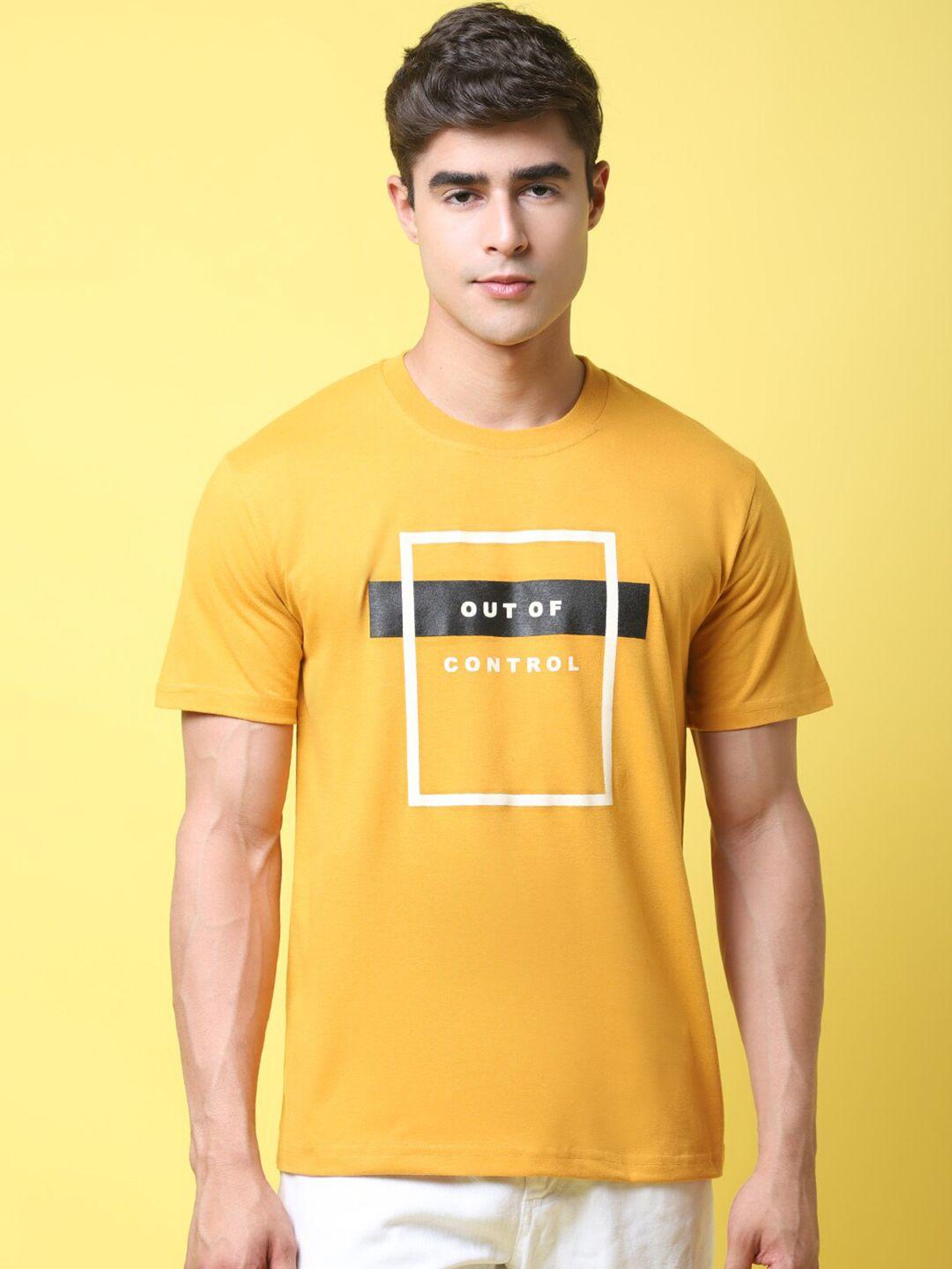 1 stop fashion men yellow printed pockets t-shirt