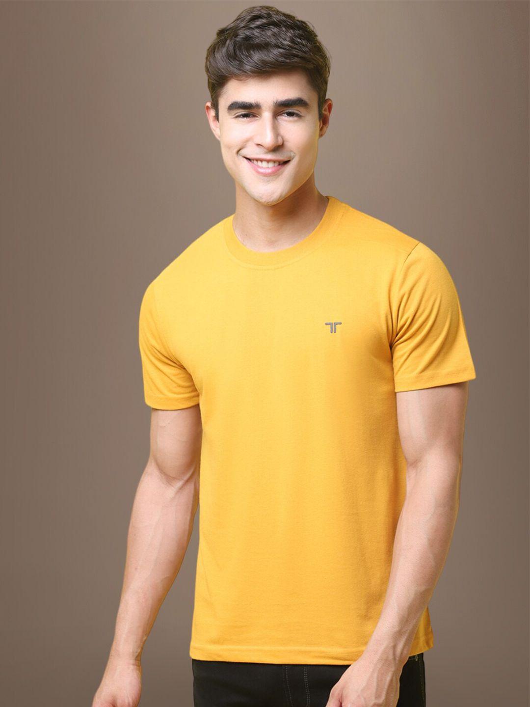 1 stop fashion men yellow raw edge t-shirt