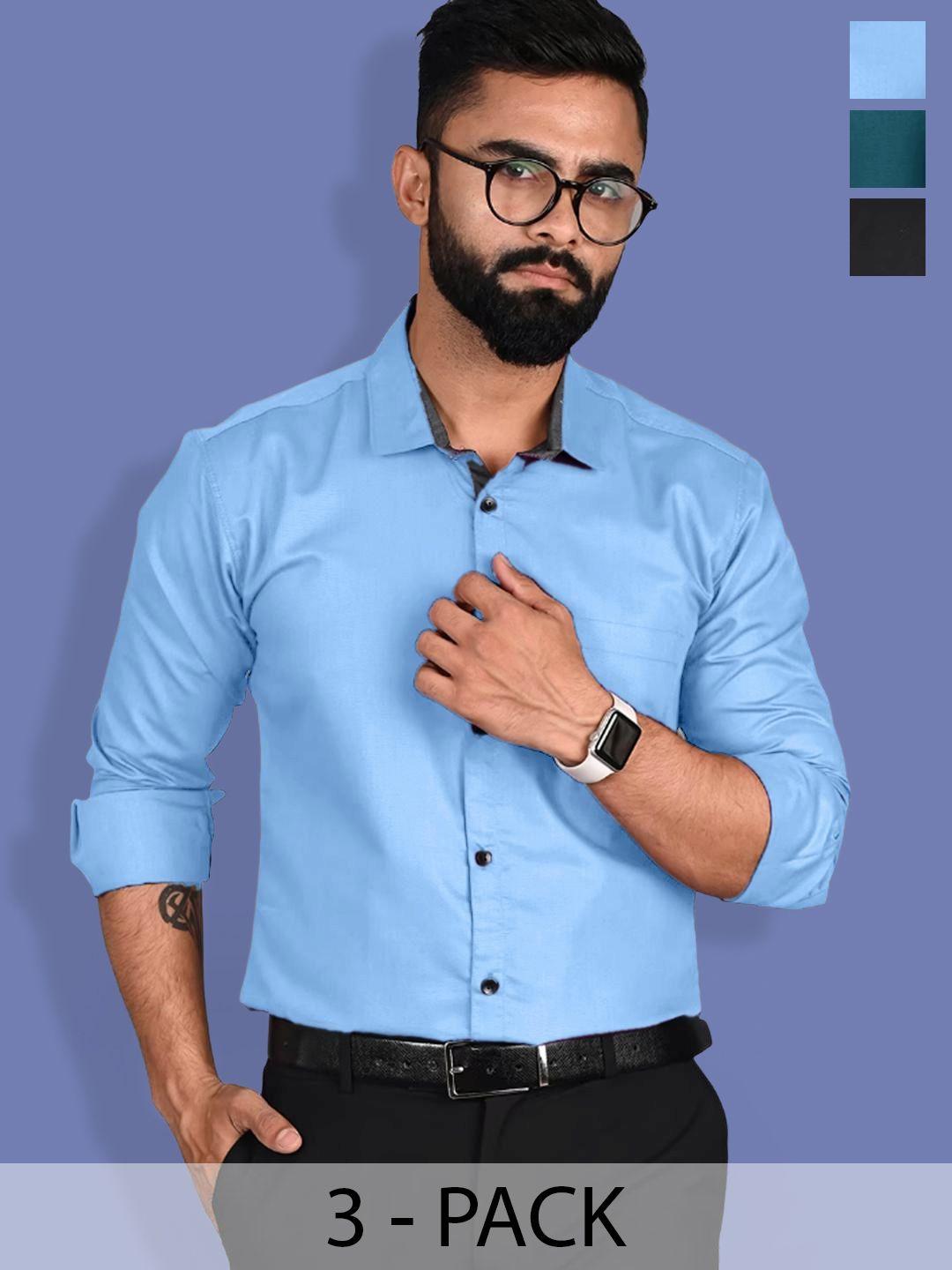 1 stop fashion selection of 3 standard spread collar chest pocket cotton casual shirt