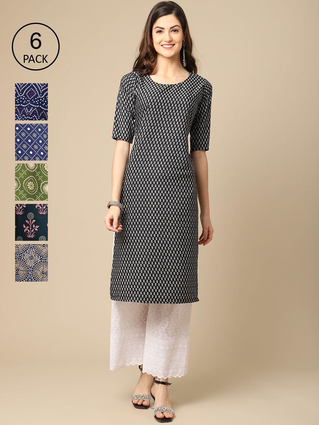 1 stop fashion women multicoloured geometric printed thread work summer sheers crepe kurta