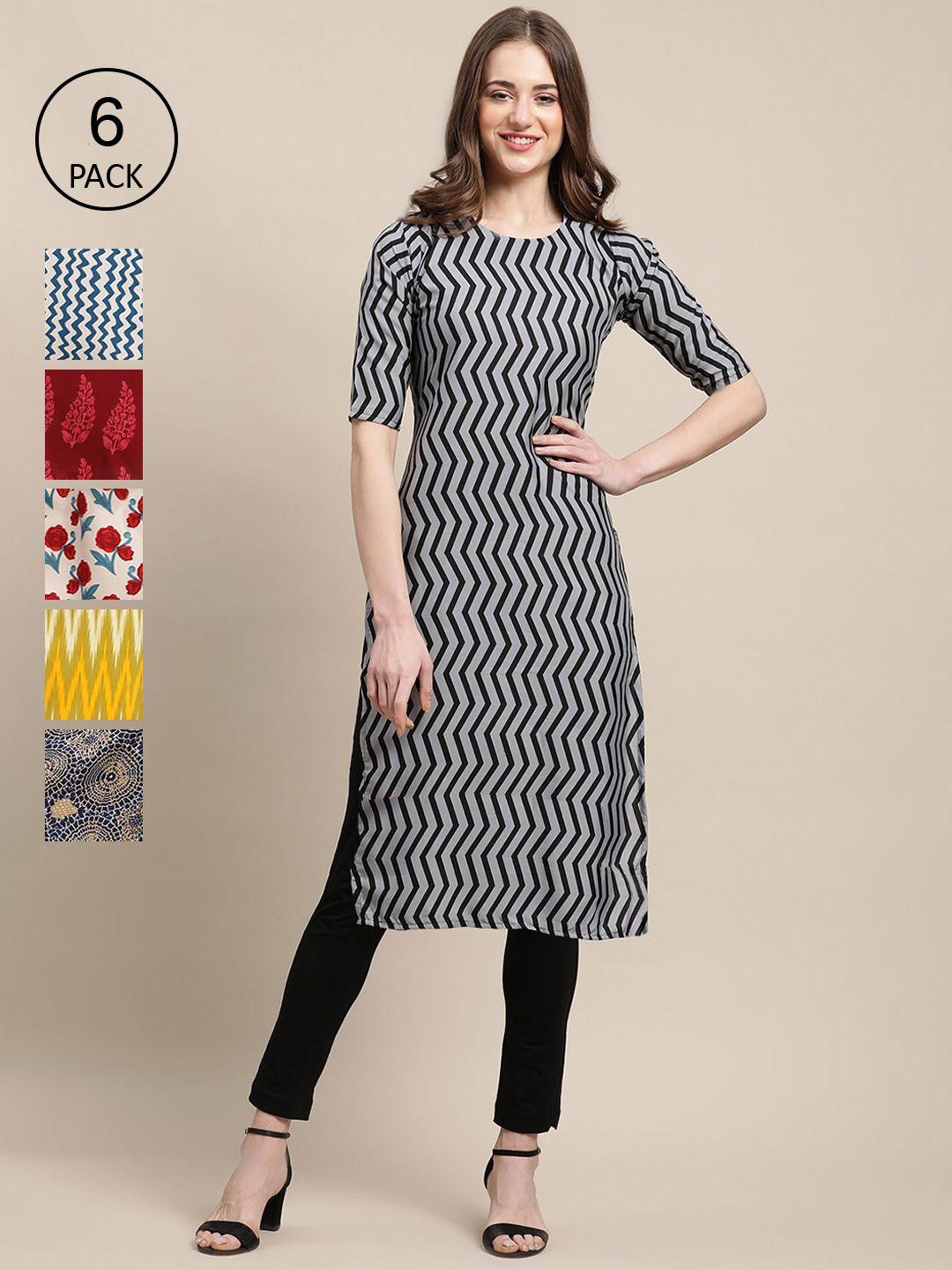 1 stop fashion women multicoloured geometric striped flared sleeves gotta patti block print crepe kurta