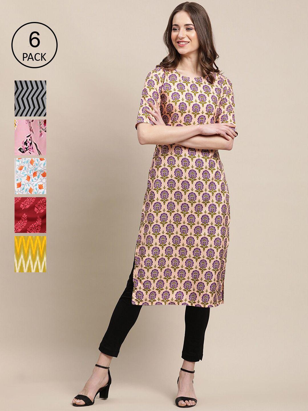 1 stop fashion women multicoloured geometric striped flared sleeves gotta patti block print crepe kurta