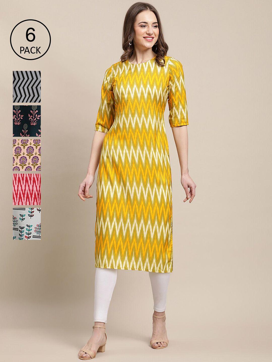 1 stop fashion women multicoloured geometric striped flared sleeves gotta patti block print crepe kurta