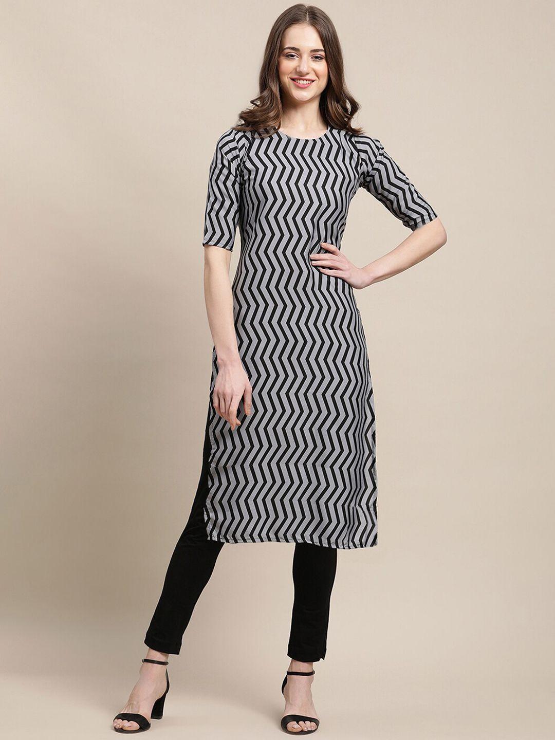 1 stop fashion women multicoloured geometric striped flared sleeves thread work block print crepe kurta