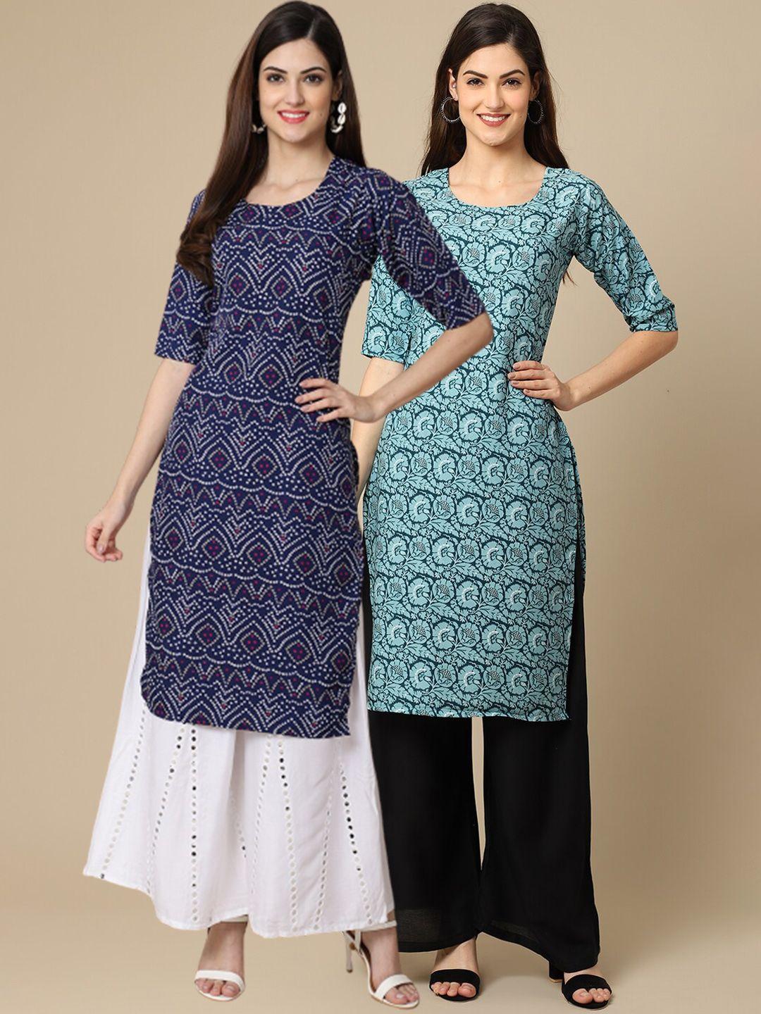 1 stop fashion women pack of 2 ethnic motifs printed block print kurta