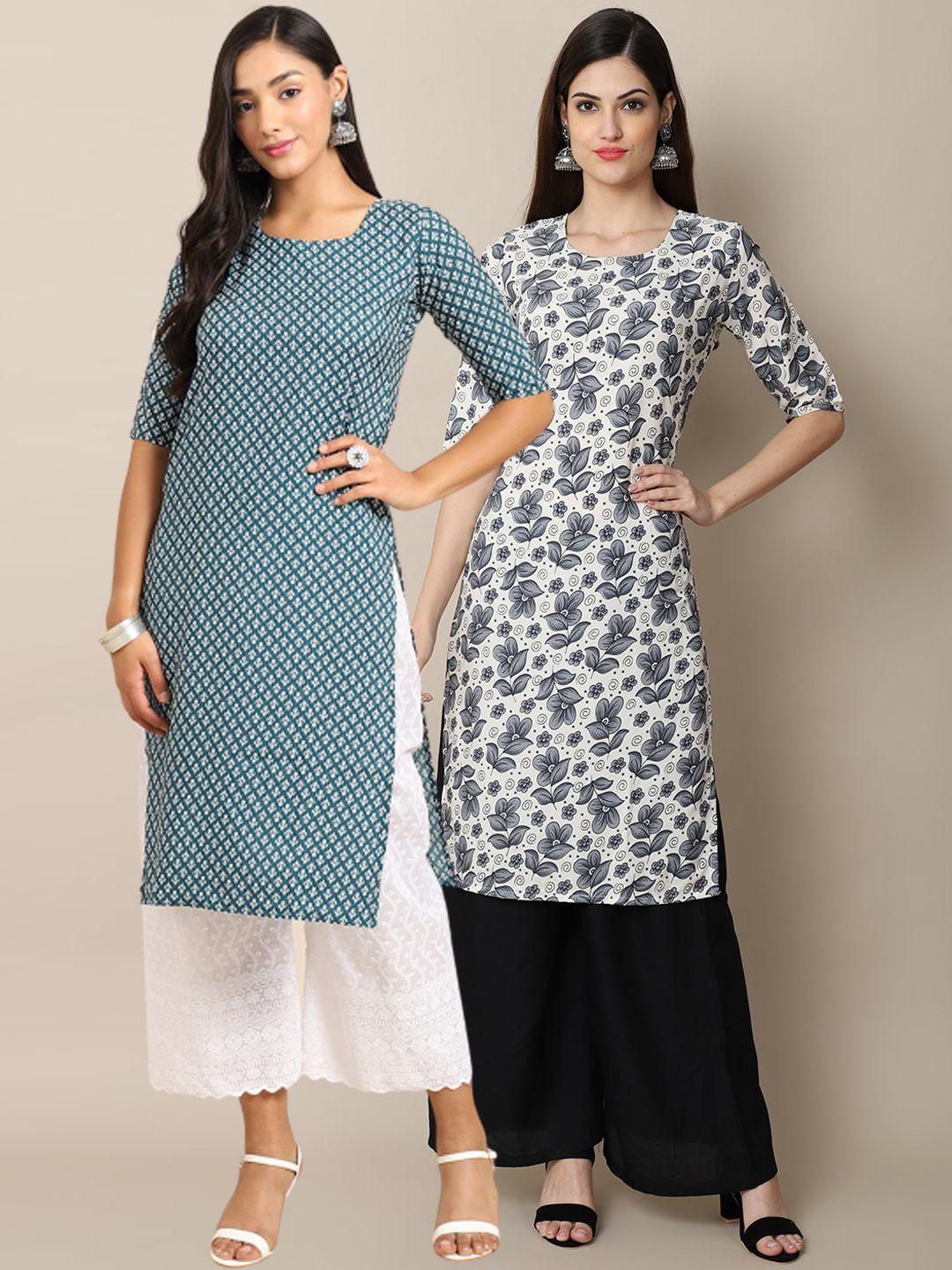 1 stop fashion women pack of 2 ethnic motifs printed crepe kurta
