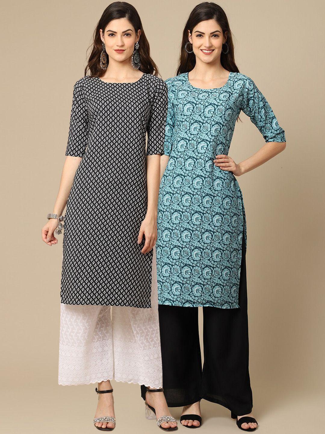 1 stop fashion women pack of 2 ethnic motifs printed crepe kurtas