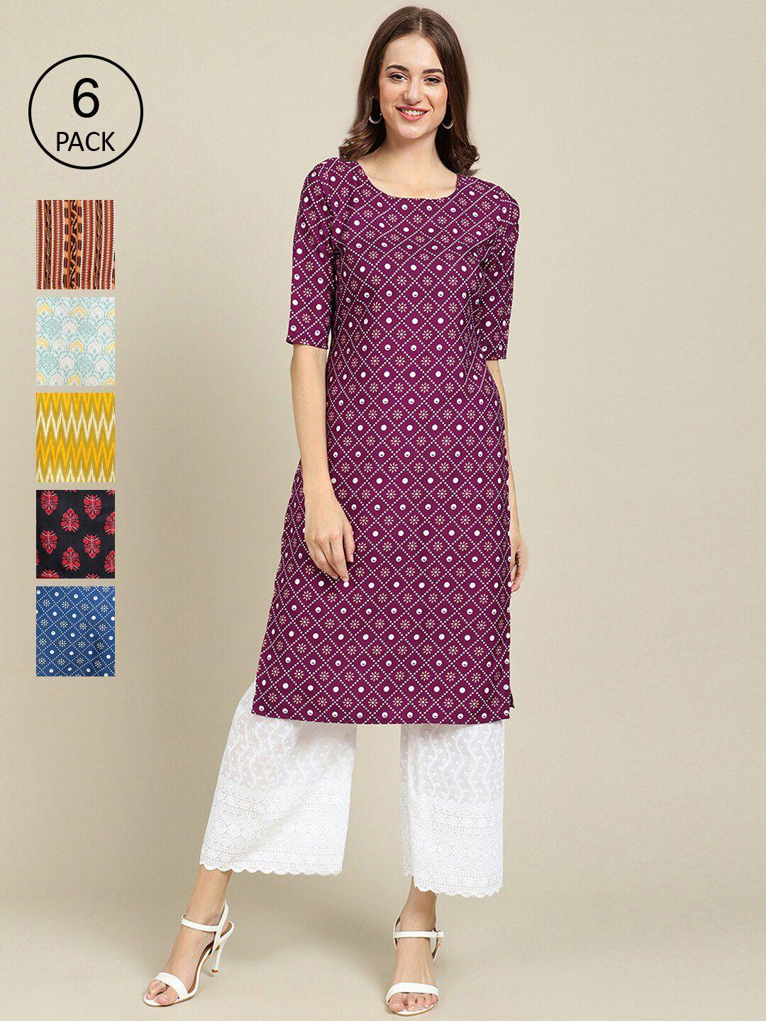 1 stop fashion women pack of 6 geometric printed summer sheers crepe kurta
