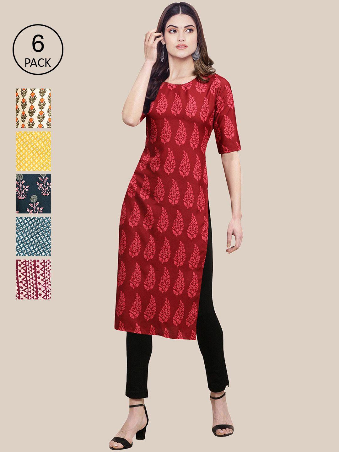 1 stop fashion women pack of 6 printed crepe kurta