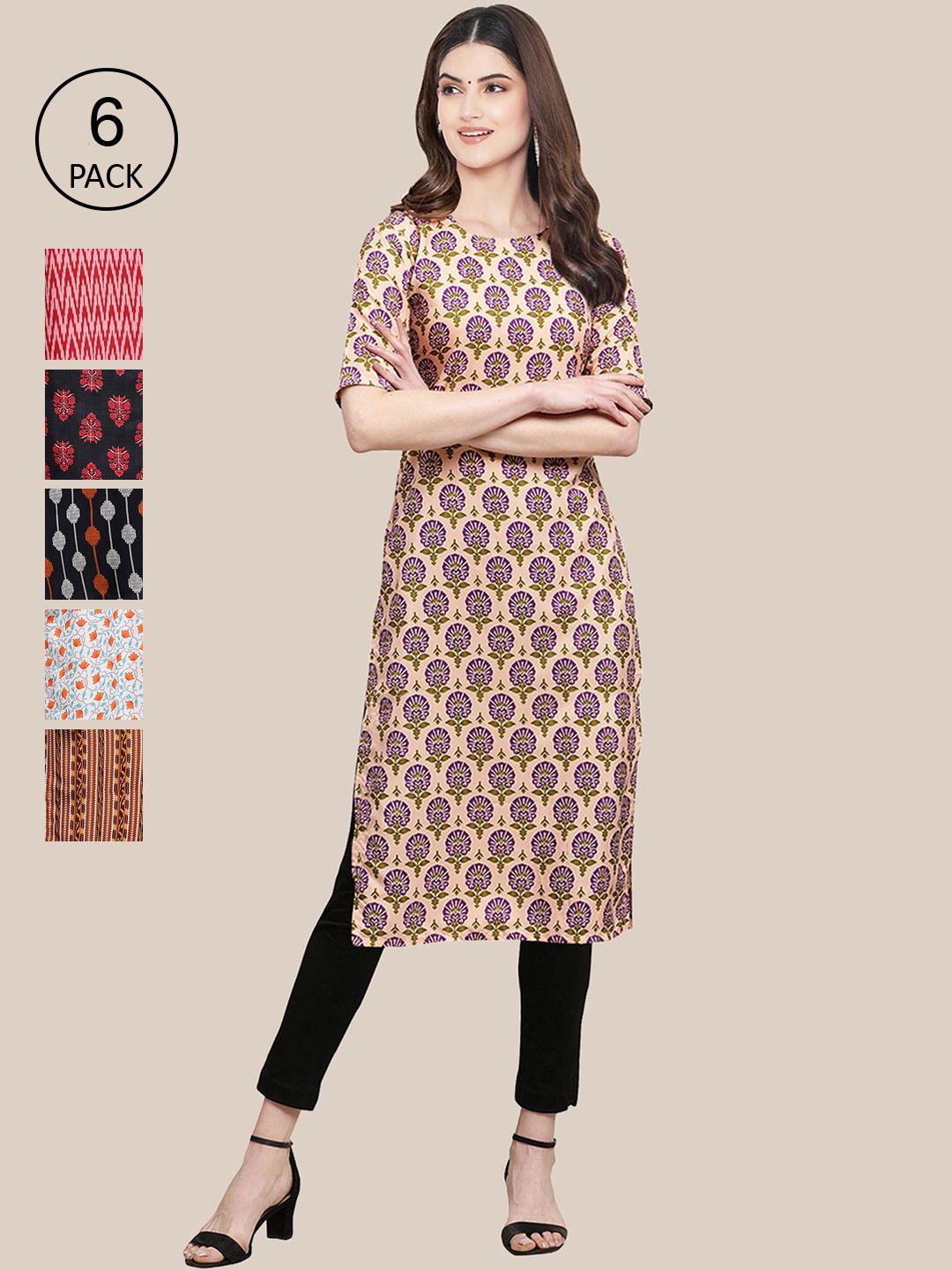 1 stop fashion women pack of 6 printed crepe kurtas