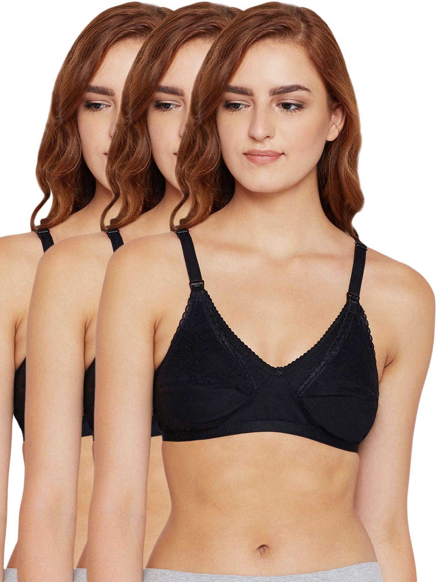 100% cotton non padded non wired feeding bra (pack of 3)