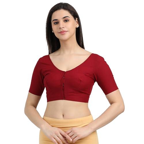 100% cotton saree blouse (bra size fitting) extra stithc margin in seam half sleeve solid colour 11 dark maroon size (36)