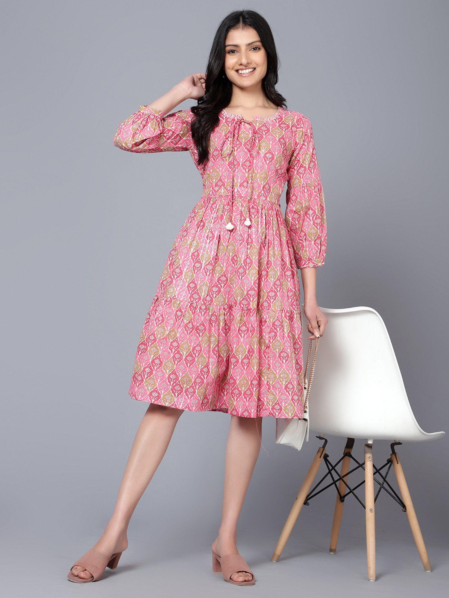 100% cotton womens printed short dress