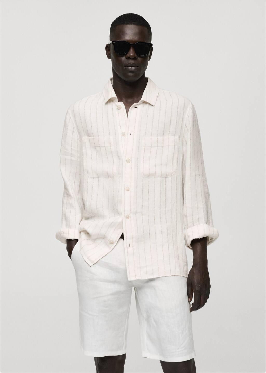 100% linen striped regular-fit shirt