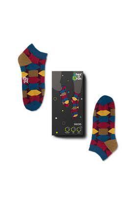 100% organic cotton unisex socks - ankle length - pack of 1 geometric theme 2 - multi