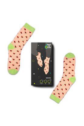 100% organic cotton unisex socks - crew length - pack of 1 watermelon theme 1 - multi