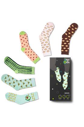 100% organic cotton unisex socks - crew length - pack of 6 foodgasm series 1 + 2 - multi