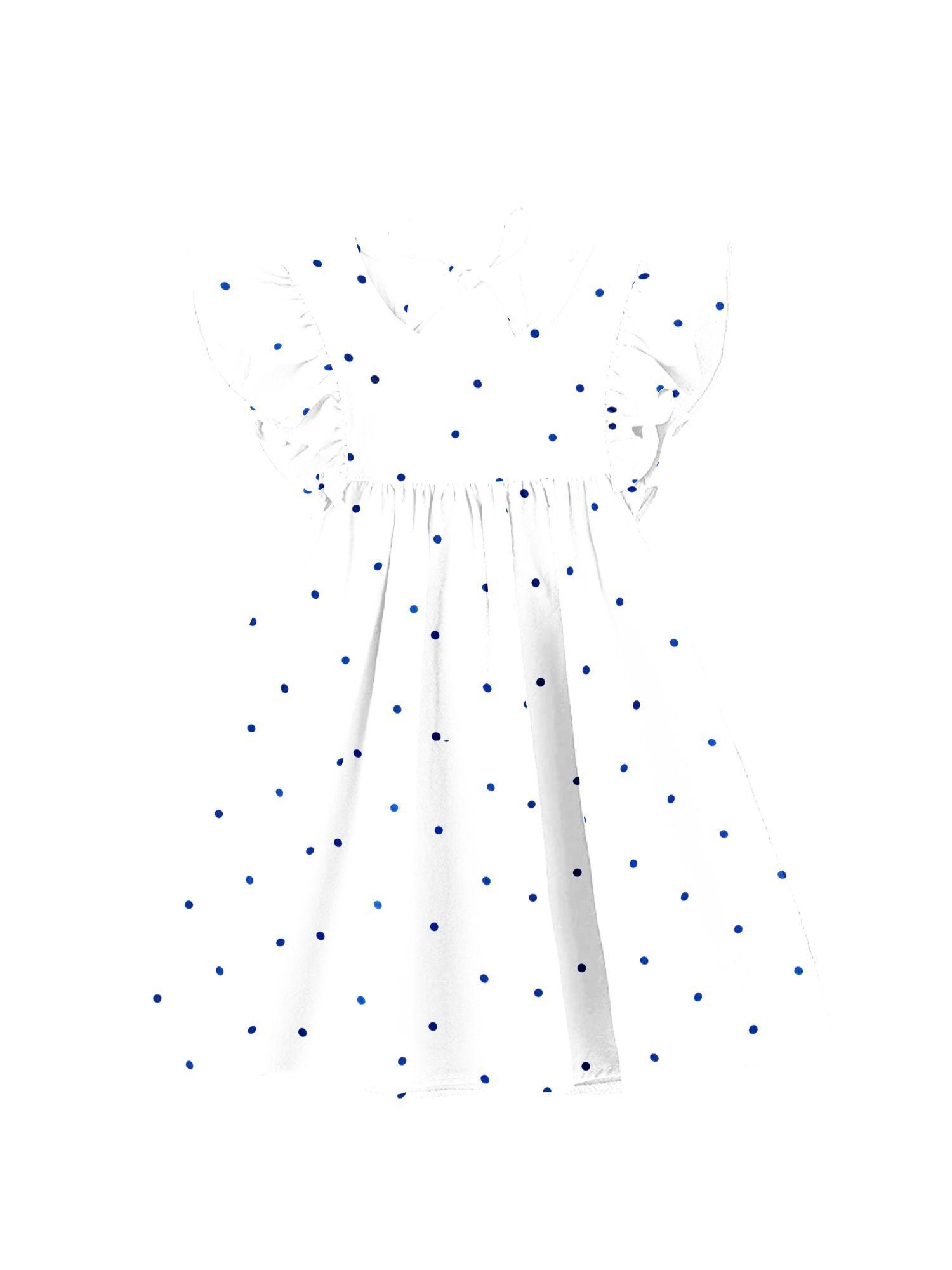 100% organic white & navy blue dot sleeve nightdress