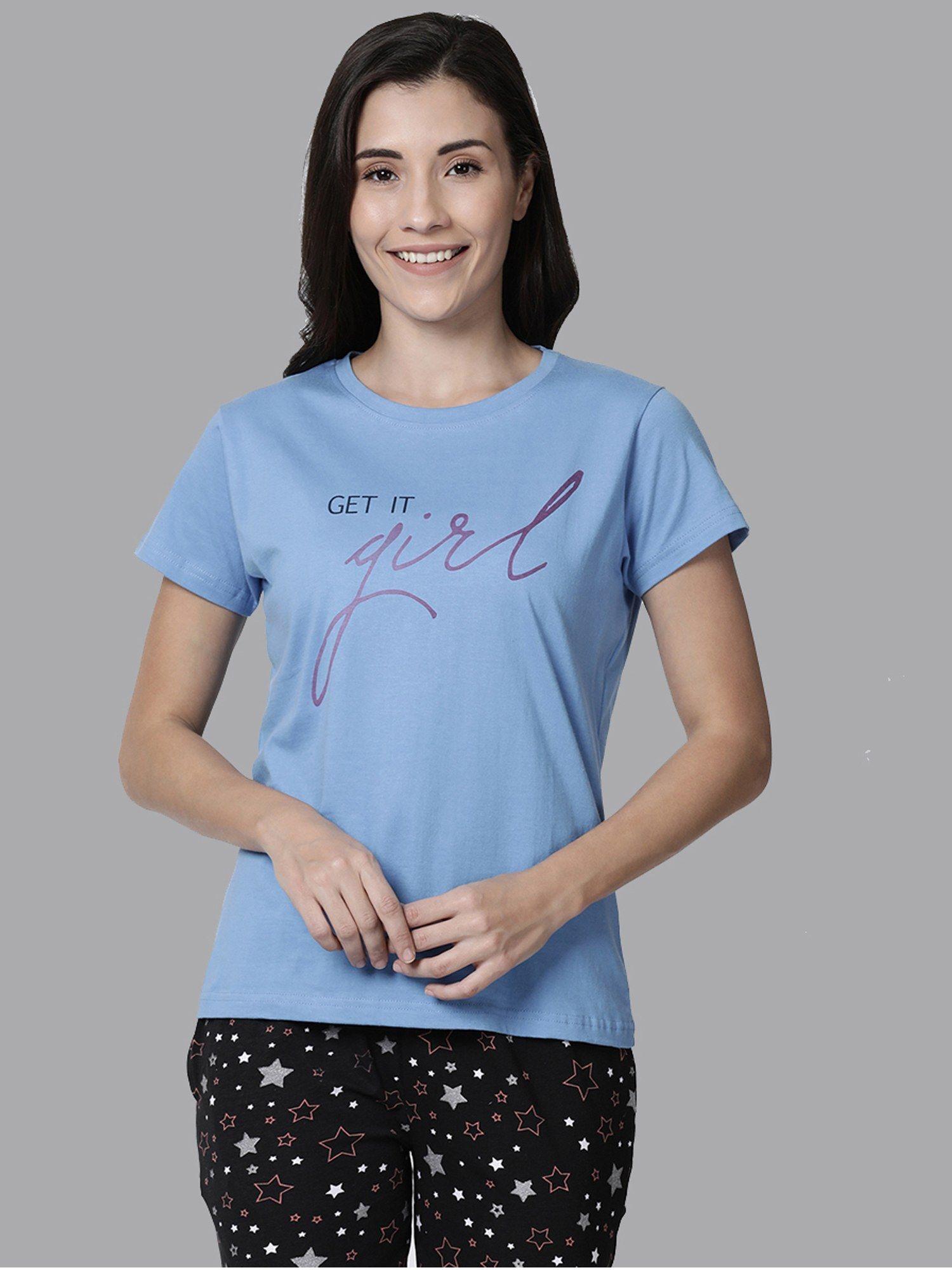 100 percent cotton lounge t-shirt for women blue