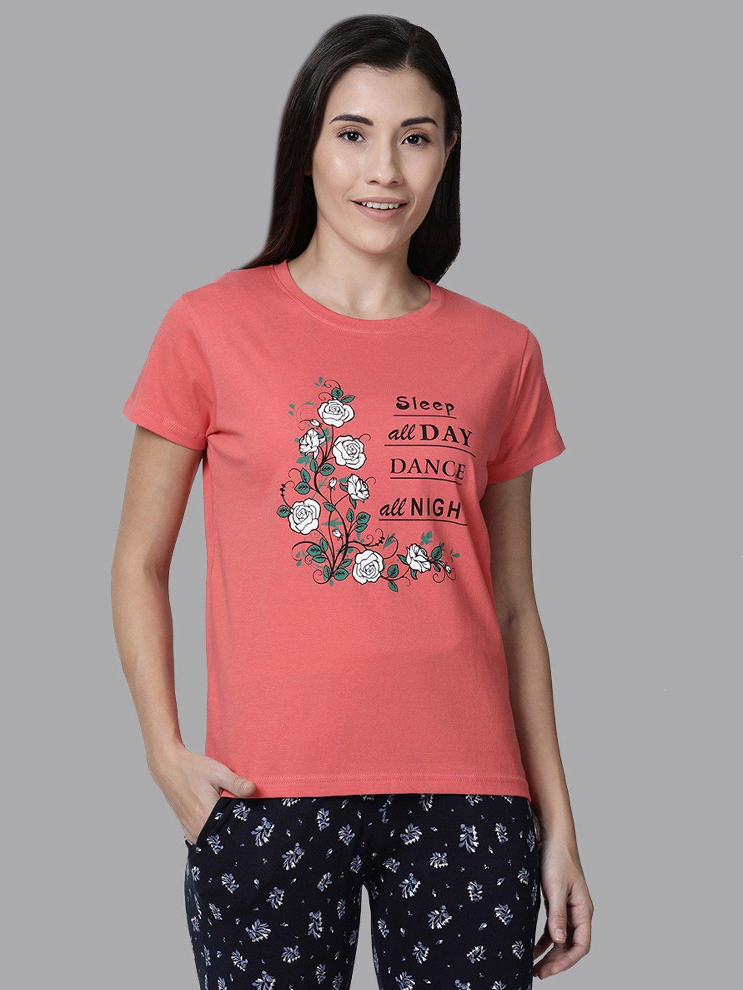 100 percent cotton lounge t-shirt for women coral