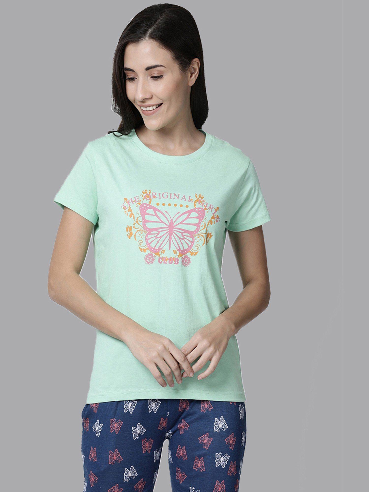 100 percent cotton lounge t-shirt for women green