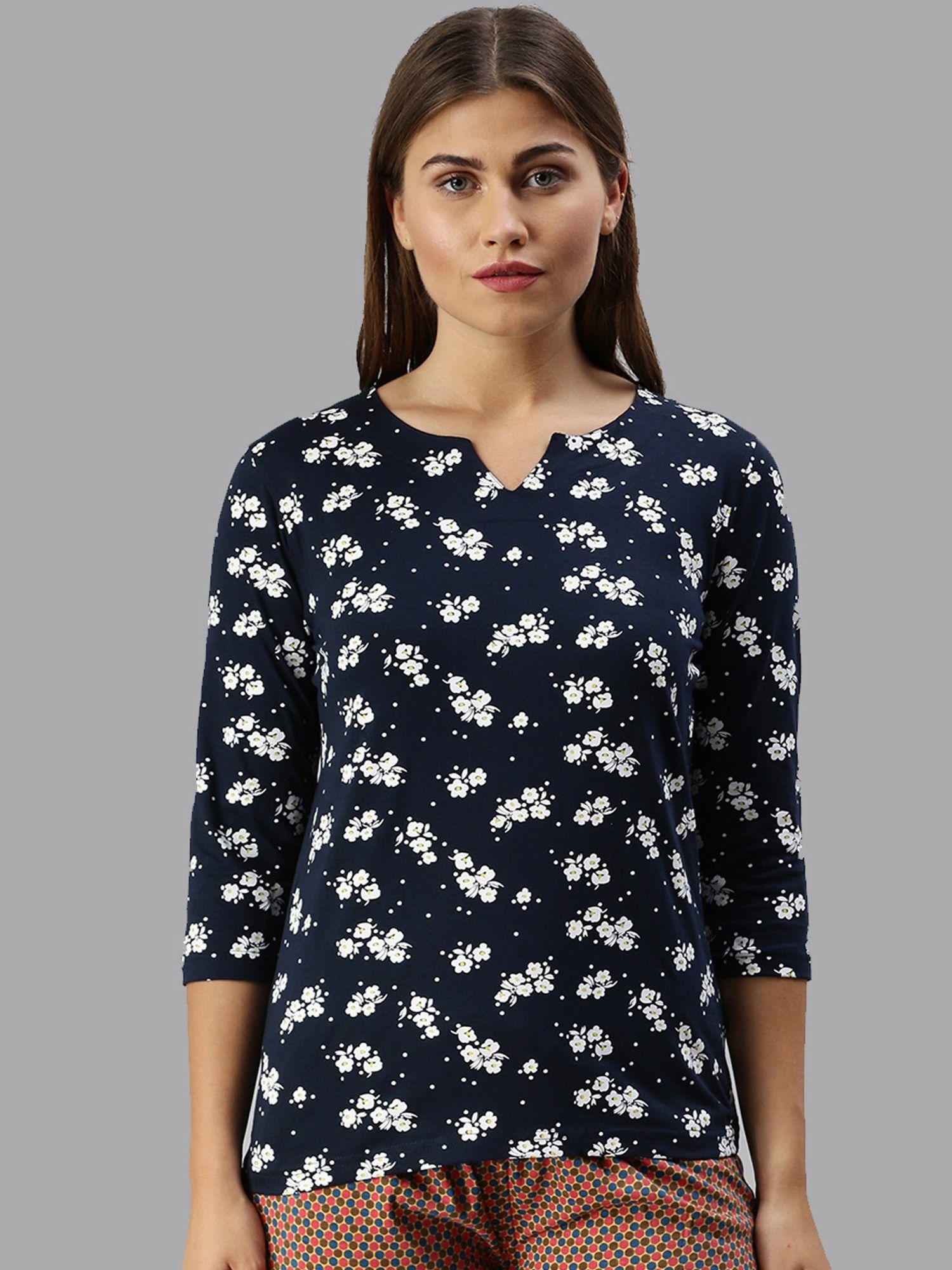 100 percent cotton lounge t-shirt for women navy blue