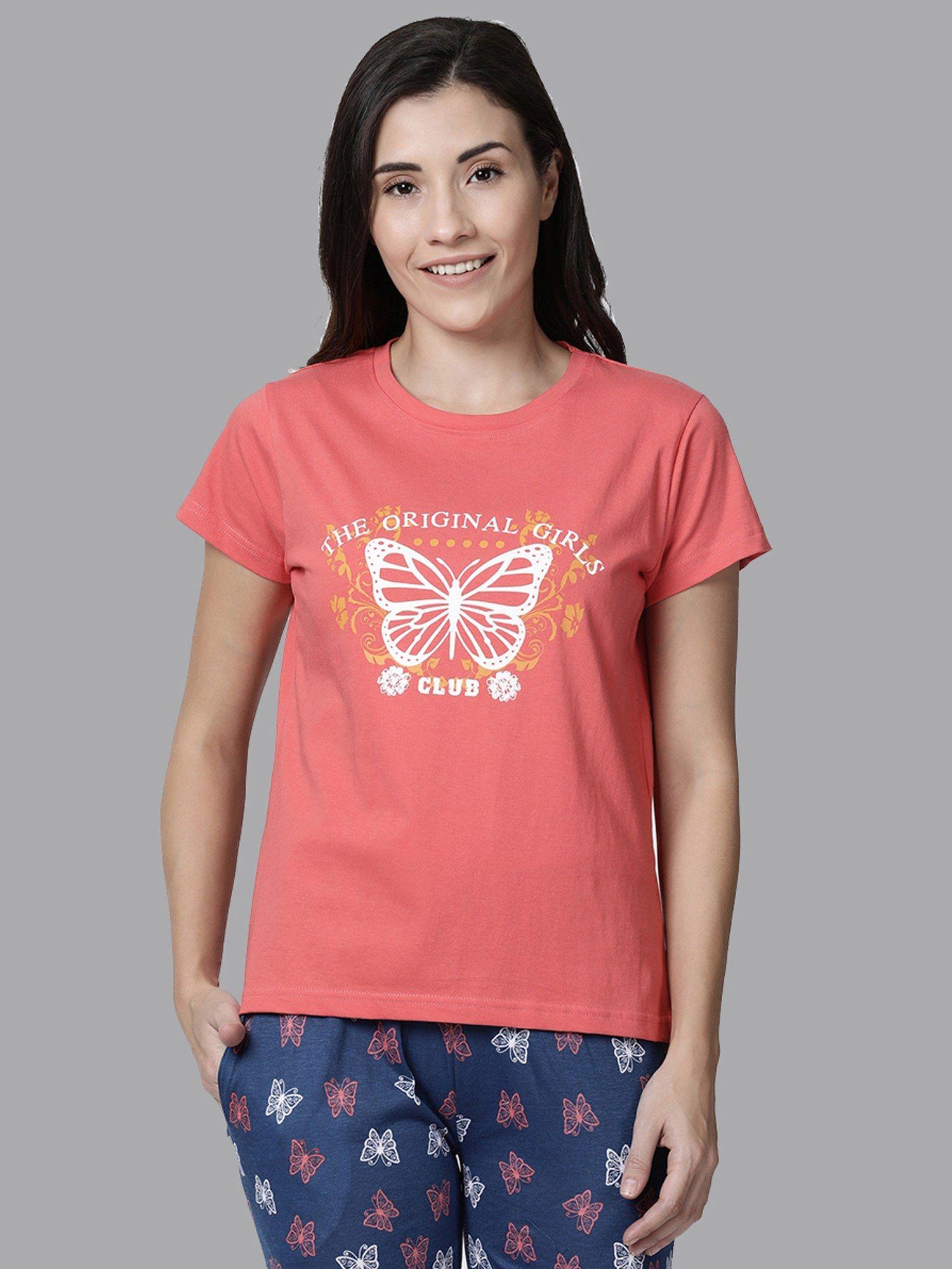 100 percent cotton lounge t-shirt for women pink