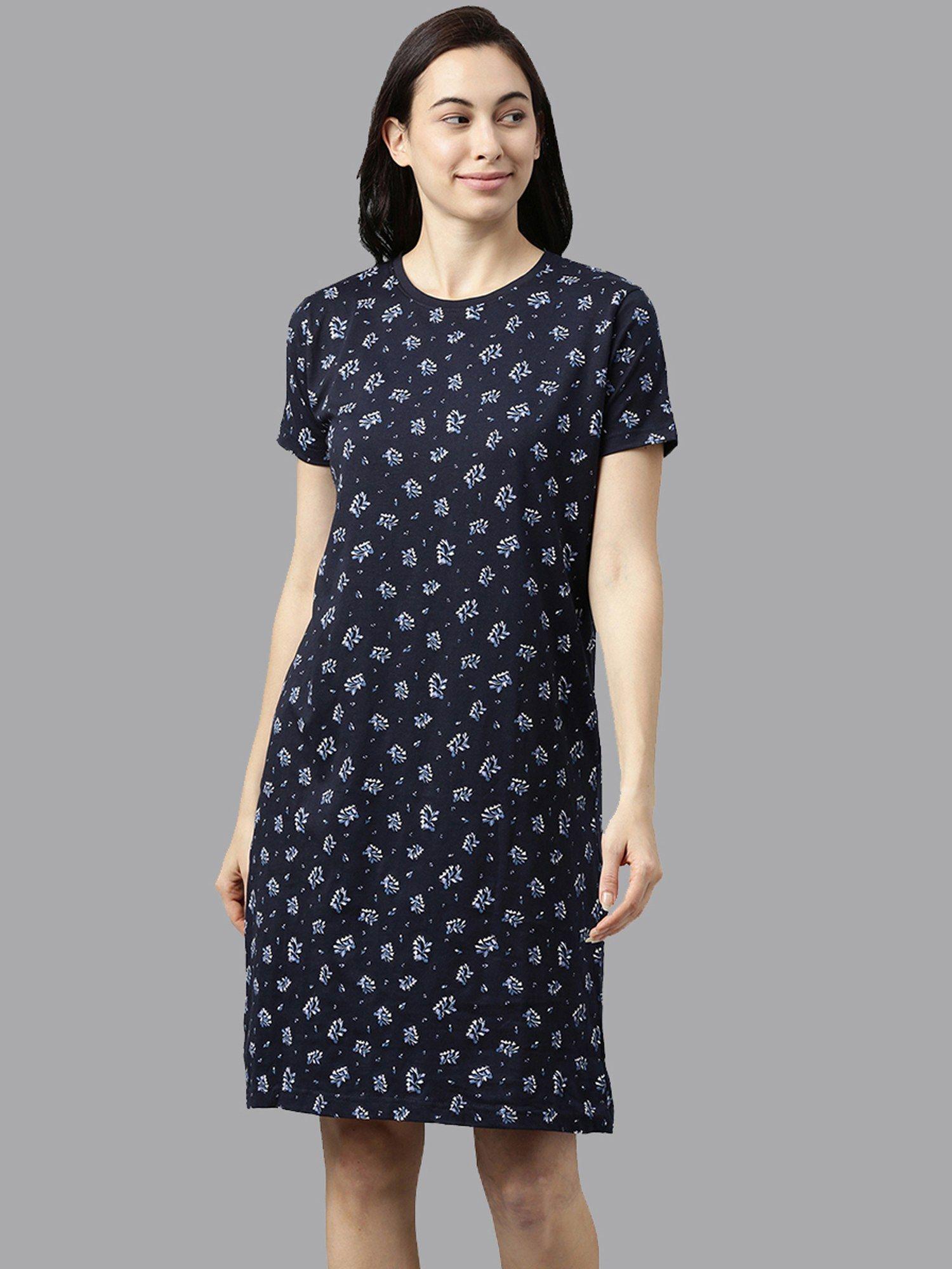 100 percent cotton printed lounge dress knee length for women black