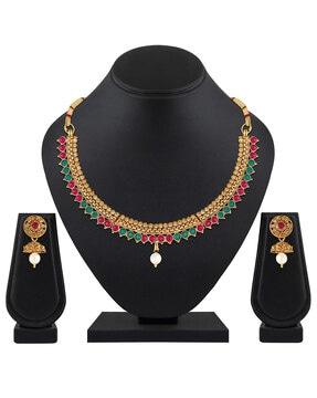 10881s stone-studded necklace & earrings set
