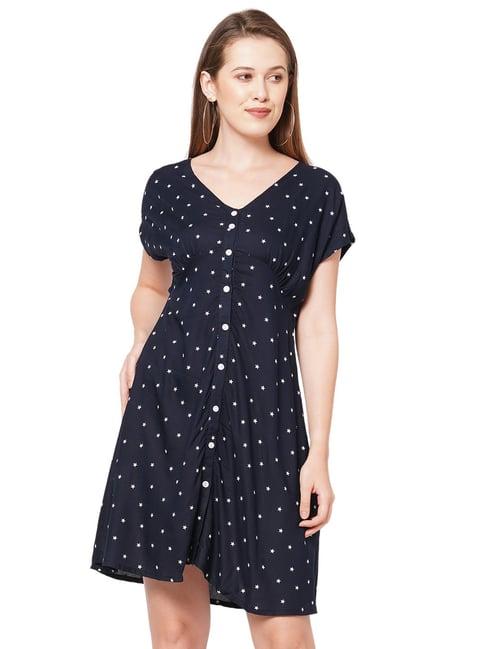 109 f dark navy printed a-line dress