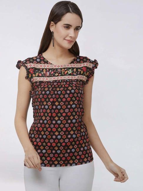 109 f black floral print top