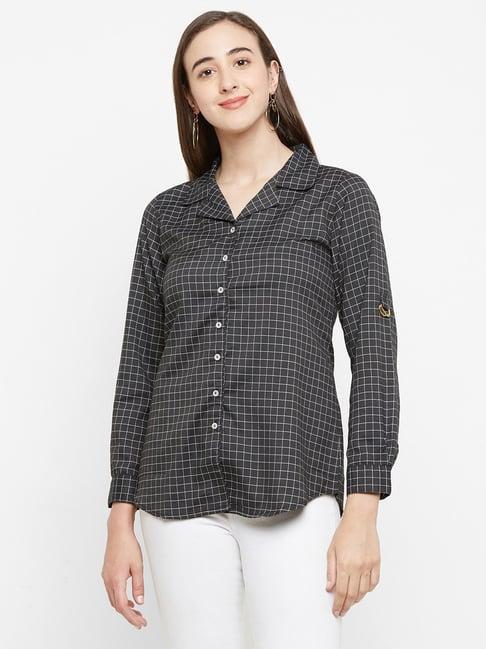 109 f black regular fit chequered shirt