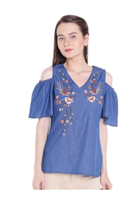 109 f blue floral print top