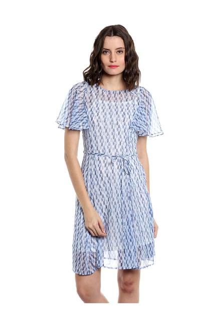 109 f blue printed above knee dress