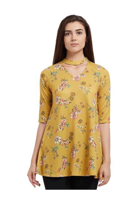 109 f mustard floral print tunic