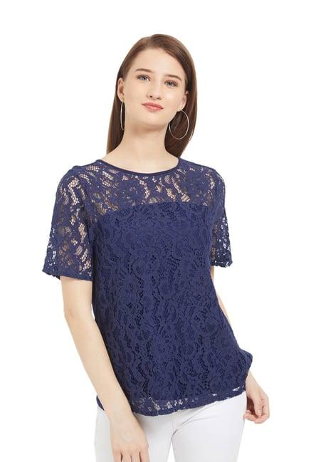 109 f navy lace pattern top