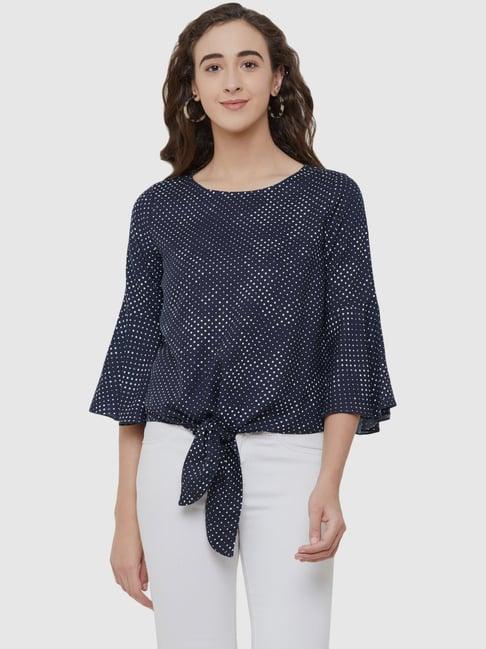 109 f navy polka dots top