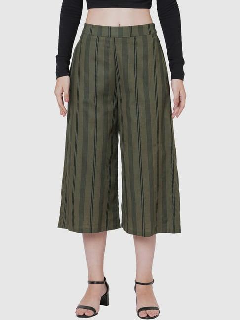 109 f olive green striped culottes