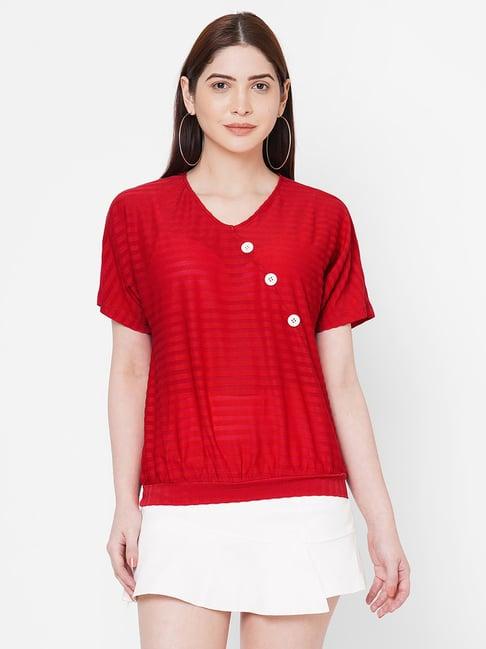 109 f red striped short sleeve top