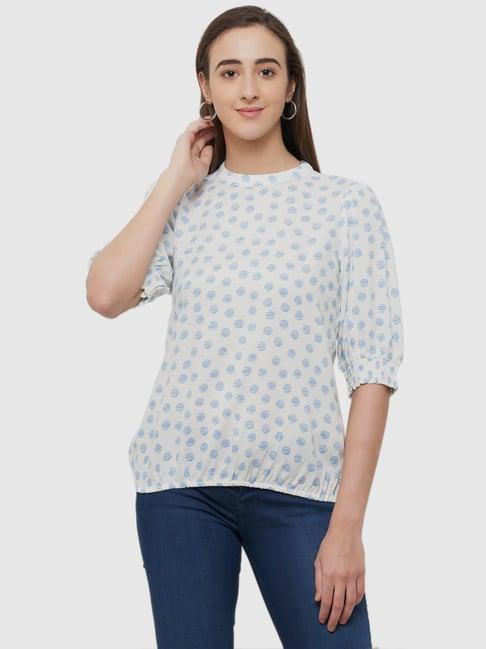 109 f white & blue printed top