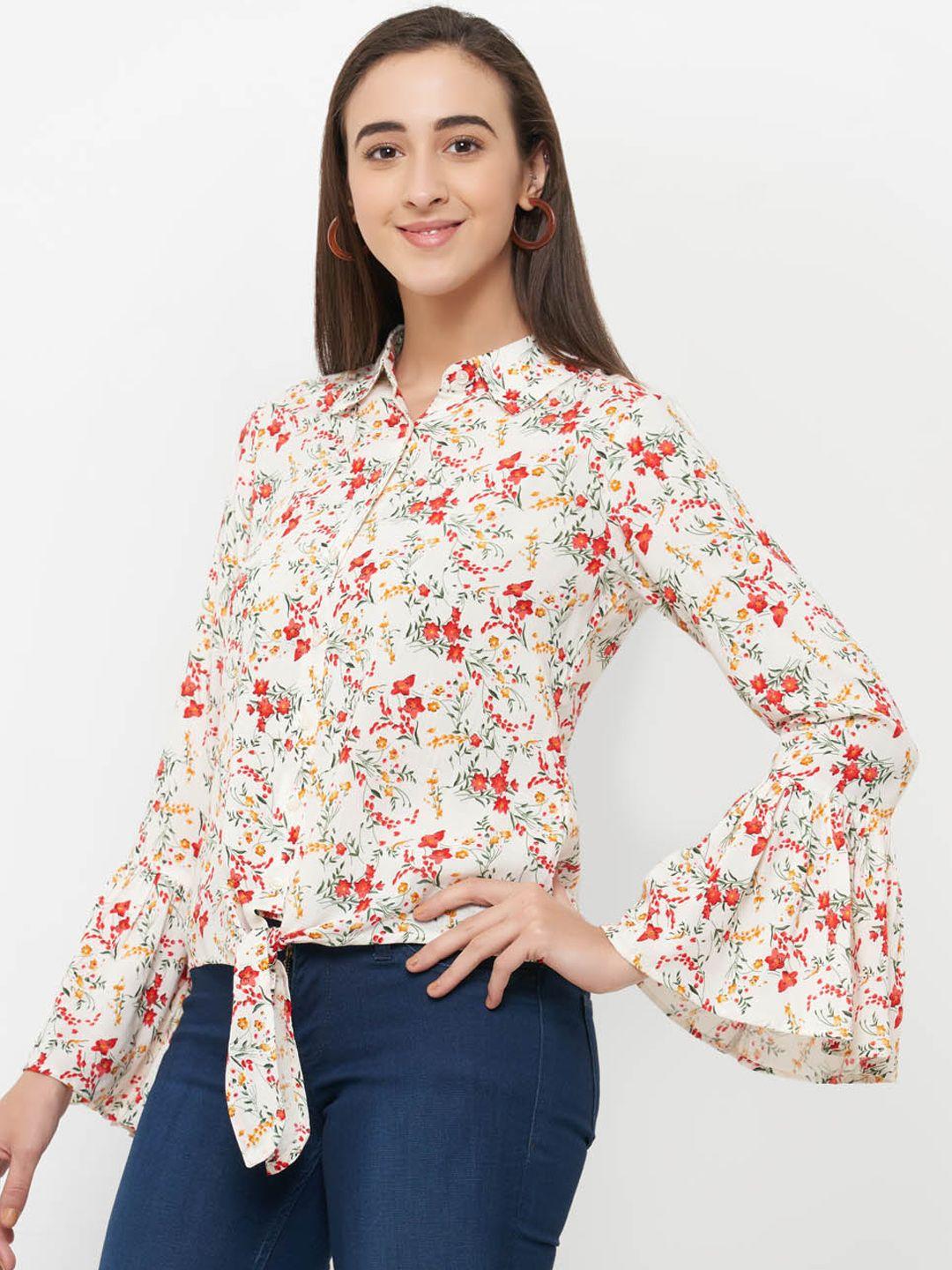 109f women beige & red printed shirt style top
