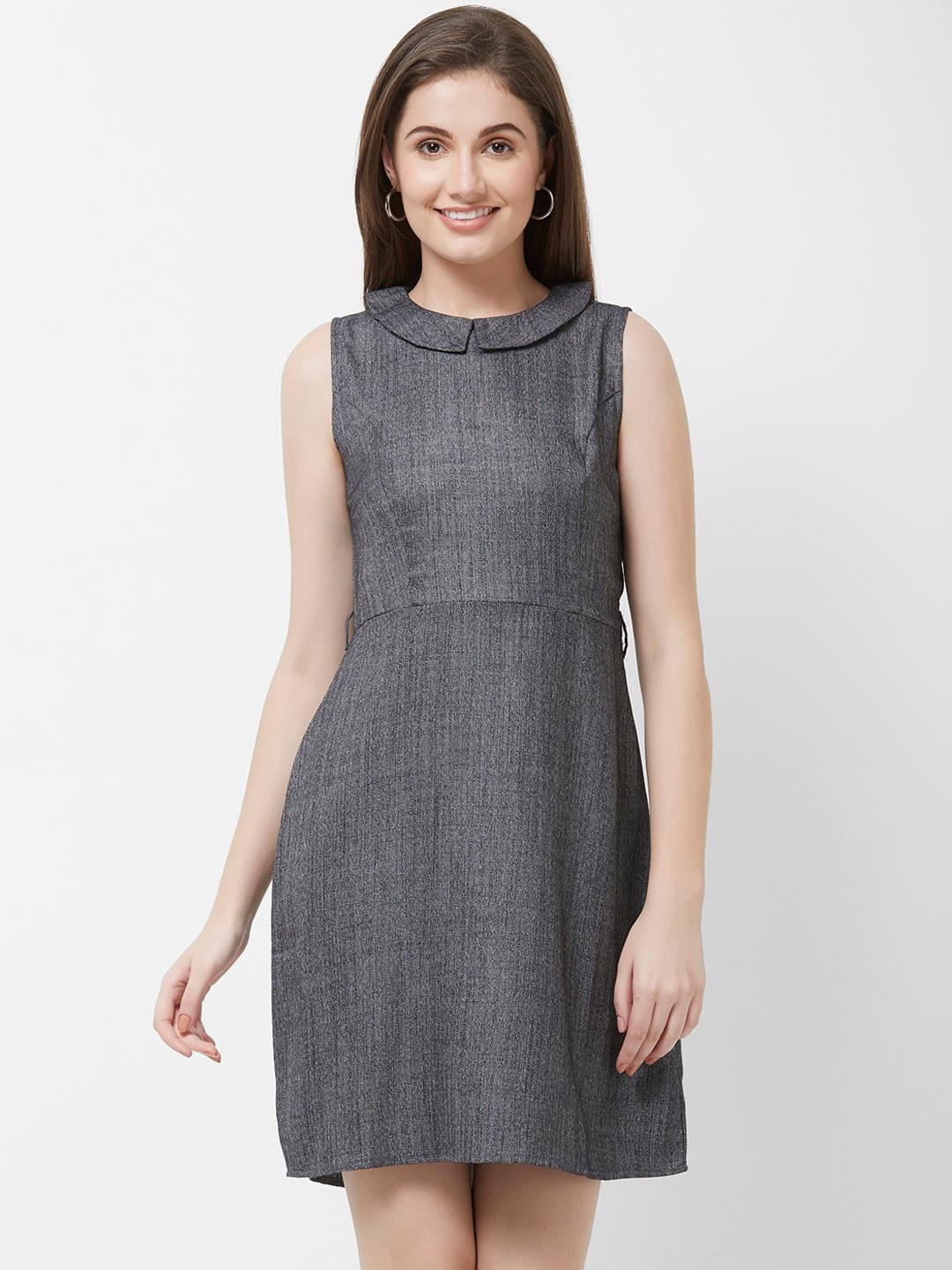 109f women grey solid a-line dress