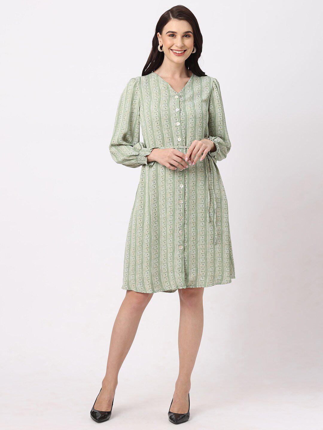 109f green striped a-line dress